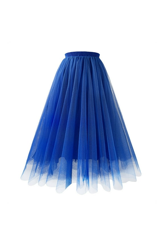 Tulle Skirts for Women Mesh Puff Elastic Waist A-Line Asymmetric Full Skirt Comfortable Breathable Party Ball Gown Simple Versatile Pleated Midi Skirt Bridesmaid Petticoat Tutu Tea Length