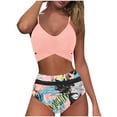 thumbnail image 1 of Alkepwun Tummy Control Swimsuits for Women Solid Color Sexy Two-Piece Beach Swimsuit Spaghetti Strap Criss Cross Cutout Halter Top and Mesh Patchwork High-Waisted Triangle Bottom, 1 of 4