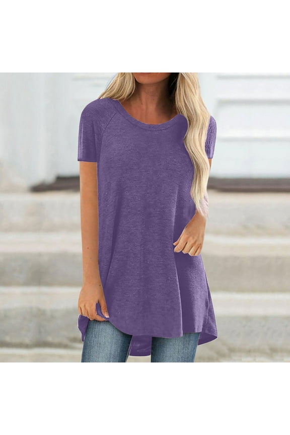 Tunic Tops for Women Plus Size Short Sleeve T Shirt Loose Fit Dressy Casual Swing Summer Long Tops to Wear with Leggings