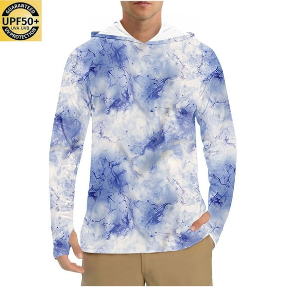 Alkepwun UPF 50 Fishing Shirts for Men Long Sleeve Hiking Shirt Hoodie, Breathable Moisture Wicking, Sun Shirts for Men UV Neck Gaiter Hoodie Tye-Dye Rash Guard