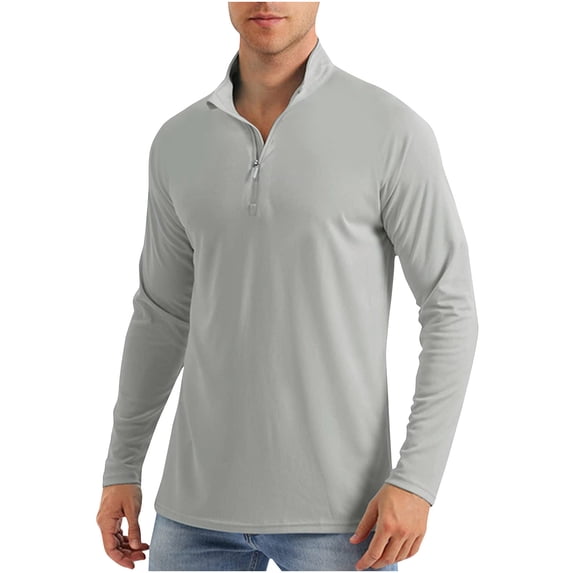 Alkepwun UPF 50+ Men's Sun Protection Shirts 1/4 Zip Up Long Sleeve Rash Guard Outdoor Lightweight Workout Tops Athletic Hiking Fishing Running Shirts