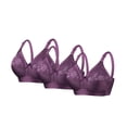 thumbnail image 1 of Alkepwun No Underwire Bras for Women Solid Color Adjustable Strap Plus Size Floral Lace Full Coverage Bra Sexy Soft Comfort Padded Daily Underwear 3PC, 1 of 3