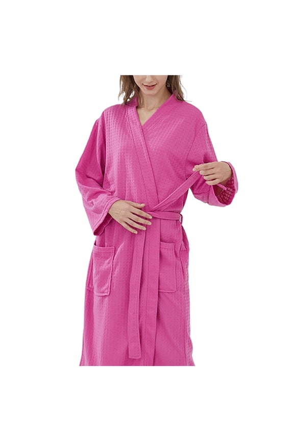 Waffle Robes for Women Soft Cozy Breathable Lightweight Long Kimono Bathrobe with Side Pockets Shower Spa Homewear Comfortable Sauna Robe