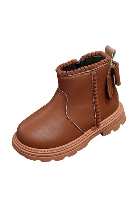 Waterproof Shoes for Kids Solid-Color Bow No laces Ankle Boots for Girls' Fleece Lining Comfortable Warm Windproof Short-Calf Shoe Zipper Textured Anti-Slip Snow Outdoor Boots