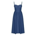 thumbnail image 1 of Alkepwun Wedding Guest Dresses for Women Solid-Color Cinched Waist Tie-Back Mid-Length Evening Dress Sleeveless Adjustable Straps A-Line Sundress, 1 of 7