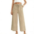 thumbnail image 1 of Alkepwun Wide Leg Pants Woman Linen Elastic High Waist Drawstring Casual Loose Trousers with Pockets Comfy Lightweight Breathable Palazzo Flowy Pant, 1 of 6
