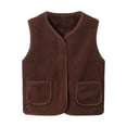 thumbnail image 1 of Alkepwun Winter Vest Solid Color Fluffy Fleece Full-Zip Windproof Top Sleeveless Hoodless Pockets Invisible Layer Vest Soft Comfortable Short Casual Tops Skin Friendly Versatile V-Neck Waistcoat, 1 of 2