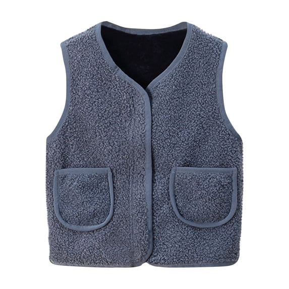 Alkepwun Winter Vest Solid Color Fluffy Fleece Full-Zip Windproof Top Sleeveless Hoodless Pockets Invisible Layer Vest Soft Comfortable Short Casual Tops Skin Friendly Versatile V-Neck Waistcoat