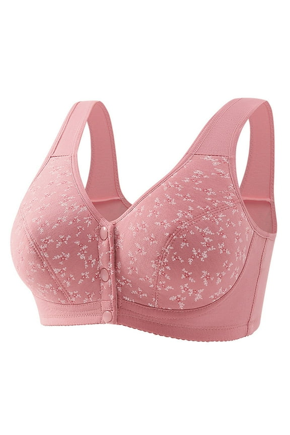 Wireless Push Up Bra Older Women Non Removable Cup Solid Print Front Closure Bras Plus Size Support Anti-Sagging Side-Boob Control Underwear Soft Comfortable Daily Sleep Underclothes