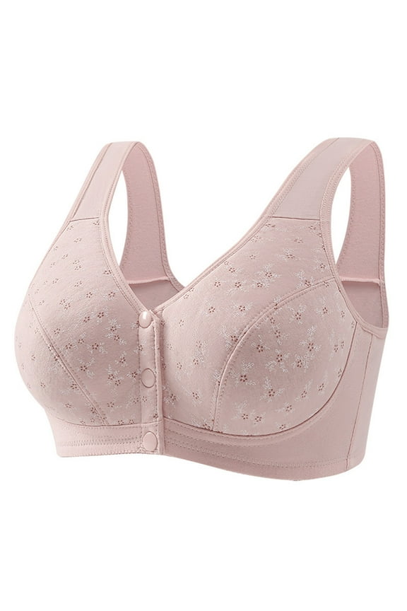Wireless Push Up Bra Older Women Non Removable Cup Solid Print Front Closure Bras Plus Size Support Anti-Sagging Side-Boob Control Underwear Soft Comfortable Daily Sleep Underclothes