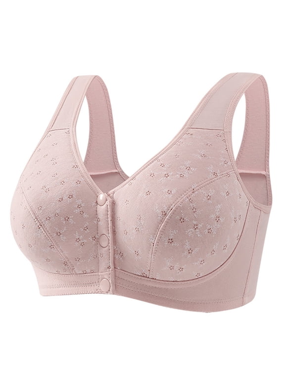 Wireless Push Up Bra Older Women Non Removable Cup Solid Print Front Closure Bras Plus Size Support Anti-Sagging Side-Boob Control Underwear Soft Comfortable Daily Sleep Underclothes