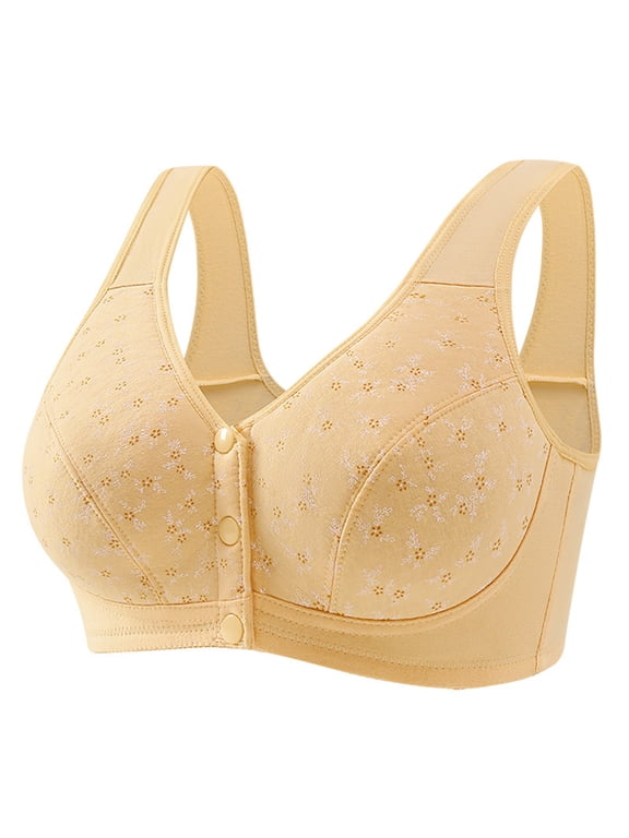 Wireless Push Up Bra Older Women Non Removable Cup Solid Print Front Closure Bras Plus Size Support Anti-Sagging Side-Boob Control Underwear Soft Comfortable Daily Sleep Underclothes