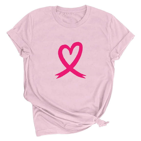 Alkepwun Women Breast Cancer Awareness Pink Ribbon Shirt Believe Faith Strong Heart Graphic Tops Cancer Fighter Tee