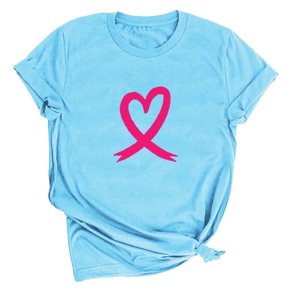 Alkepwun Women Breast Cancer Awareness Pink Ribbon Shirt Believe Faith Strong Heart Graphic Tops Cancer Fighter Tee