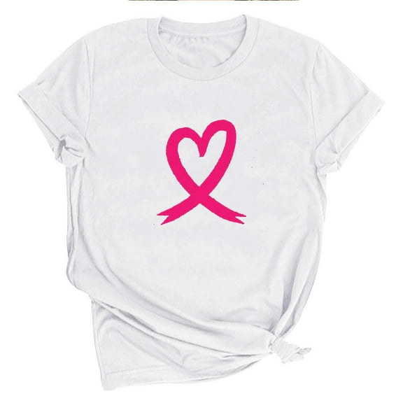 Alkepwun Women Breast Cancer Awareness Pink Ribbon Shirt Believe Faith Strong Heart Graphic Tops Cancer Fighter Tee