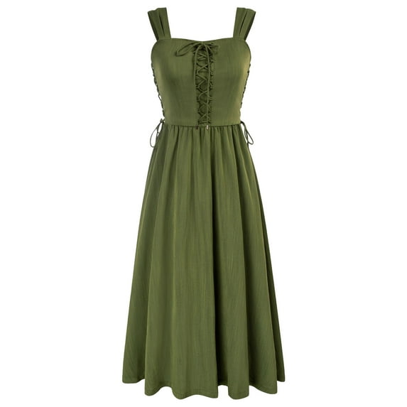 Alkepwun Women Renaissance Dress Lace-Up Sleeveless High Waistline Ball Gown Solid Color Strapless Cottagecore Court Dress