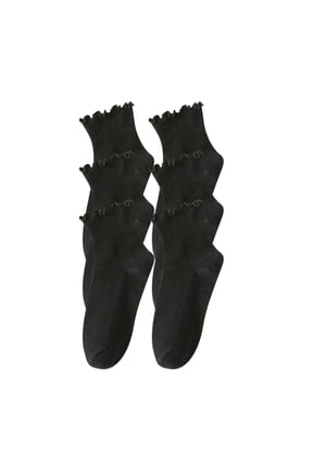 Women Socks 100% Cotton Moisture-Wicking Lightweight Breathable Knit Short Socks Solid-Color Casual Cute Ruffled Crew Socks 3pc