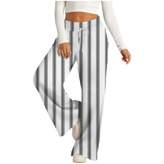 Alkepwun Women Striped Sweatpants Wide Leg Y2k Pants Elastic High Waist Lounge Bottoms Casual Trousers with Pockets