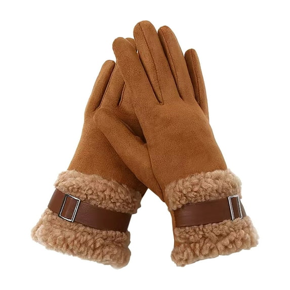 Alkepwun Women Winter Thick Fleece Lining Touch Screen Gloves Fur Cuff Warm Suede Gloves Windproof Mittens for Driving Running