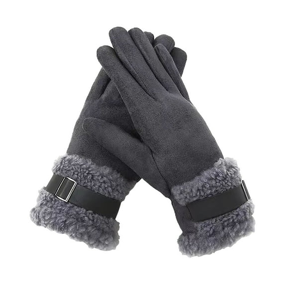 Alkepwun Women Winter Thick Fleece Lining Touch Screen Gloves Fur Cuff Warm Suede Gloves Windproof Mittens for Driving Running