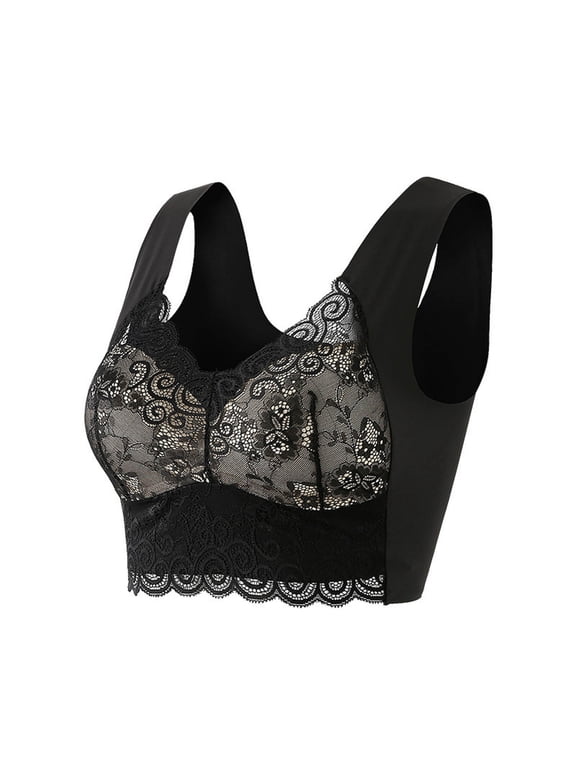 Women's Bras Plus Size Lace-Covered Gathering Wireless Lift Bra with Side-Boob Control Anti-Sag Thin One-Piece Tank Top Underwear Sexy Comfortable Breathable Full Coverage Brassiere