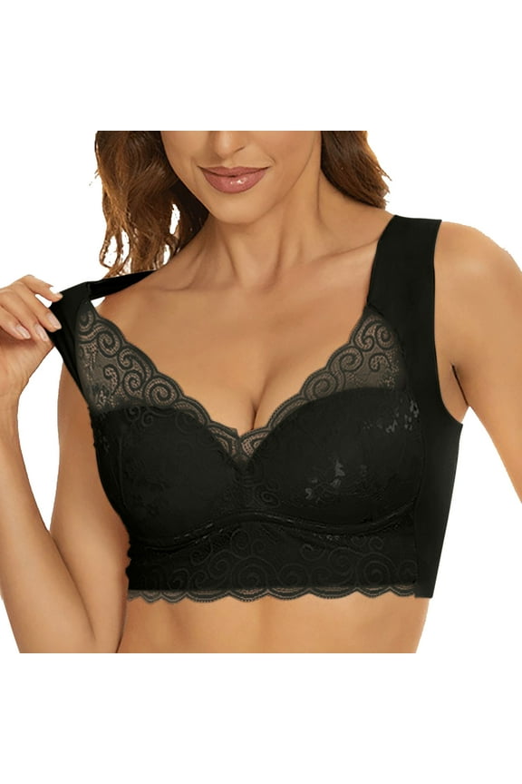 Women's Bras Plus Size Lace-Covered Gathering Wireless Lift Bra with Side-Boob Control Anti-Sag Thin One-Piece Tank Top Underwear Sexy Comfortable Breathable Full Coverage Brassiere