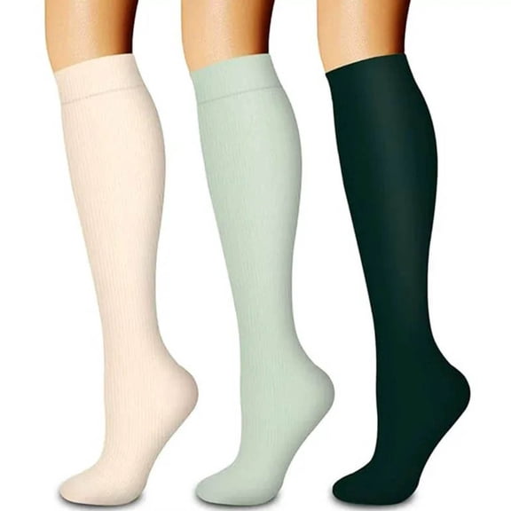 Alkepwun Women's Compression Socks Solid-Color 100% Cotton Lightweight Stretchy Breathable Knee-High Socks Outdoor Running Cycling Support Socks