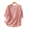 thumbnail image 1 of Alkepwun Women's Embroidered Mexican Shirt V Neck Summer Casual Tops Peasant Tunic Loose Blouse Bohemian Cotton Linen Shirts, 1 of 7