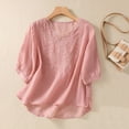 thumbnail image 1 of Alkepwun Women's Embroidery Linen Shirts 3/4 Sleeve Babydoll Tops Boho Clothes Summer Casual V Neck Blouses, 1 of 6