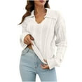 thumbnail image 1 of Alkepwun Women's Fall Lapel Collar V Neck Pullover Sweater Long Sleeve Chunky Cable Knit Comfy Loose Casual Jumper Tops, 1 of 8
