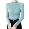 thumbnail image 1 of Alkepwun Women's Fall Winter Fashion Casual Semi High Neck Solid Color Loose Base Knitted Round Neck Sweater Top, 1 of 5