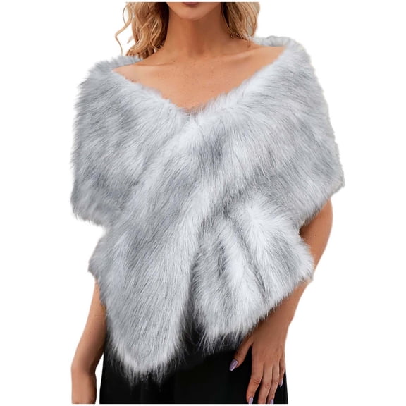 Alkepwun Women's Faux Fur Shawl Party Faux Fur Collar Fur Wraps for Winter Bridal Wedding Cover Up Cardigan Jacket Top