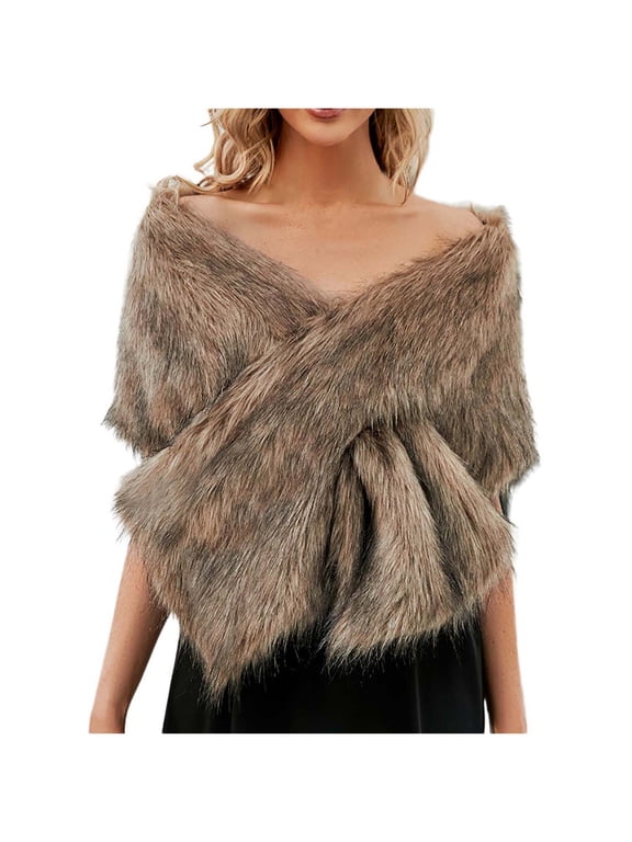 Women's Faux Fur Shawl Party Faux Fur Collar Fur Wraps for Winter Bridal Wedding Cover Up Cardigan Jacket Top