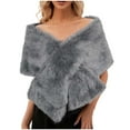 thumbnail image 1 of Alkepwun Women's Faux Fur Shawl Party Faux Fur Collar Fur Wraps for Winter Bridal Wedding Cover Up Cardigan Jacket Top, 1 of 5