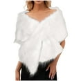 thumbnail image 1 of Alkepwun Women's Faux Fur Shawl Party Faux Fur Collar Fur Wraps for Winter Bridal Wedding Cover Up Cardigan Jacket Top, 1 of 5