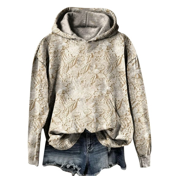 Alkepwun Women's Hoodie 3D Floral Print Casual Design Hooded Sweatshirt Long-Sleeve Pullover with Pockets