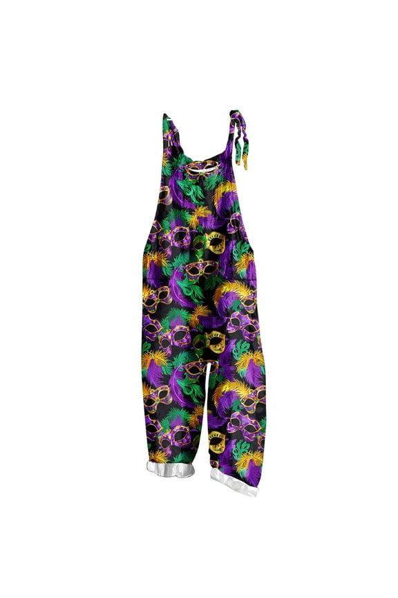 Women's Jumpsuits Carnival Print Sleeveless Adjustable Straps Casual Loose Long Overalls Lightweight Breathable One Piece Club Wide Leg Pant