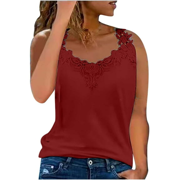 Alkepwun Women's Lace Trim Tank Tops Fashion Sleeveless Shirt Slim Fit Camisole Summer Cute Tops Vest Blouse