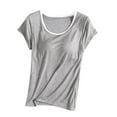 thumbnail image 1 of Alkepwun Women's Modal T Shirt with Built in Bra Short Sleeves Fitted Tee Shirts Yoga Pajama Top Basic Undeshirt Scoop Neck Slim T Shirt Tops, 1 of 2