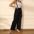 thumbnail image 1 of Alkepwun Women's Plus Size Paperbag Waist Wide Leg Overalls Cotton Button Suspender Pants Teen Girls Jumpsuit Overalls with Pockets on Clearance, 1 of 6
