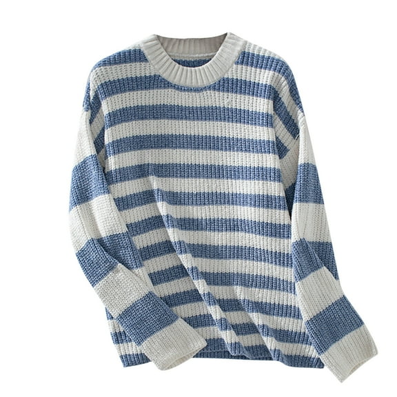 Alkepwun Women's Pullover Oversized Striped Sweaters 2025 Crewneck Batwing Long Sleeve Knit Tops Fall Winter Sweater Jumper
