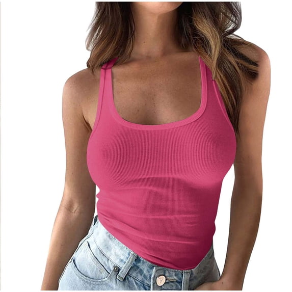 Alkepwun Tank Top for Women Basic U Neck Slimming Sleeveless Workout Tops Lightweight Comfort Breathable Casual Wide Strap Tight Yoga Camisole