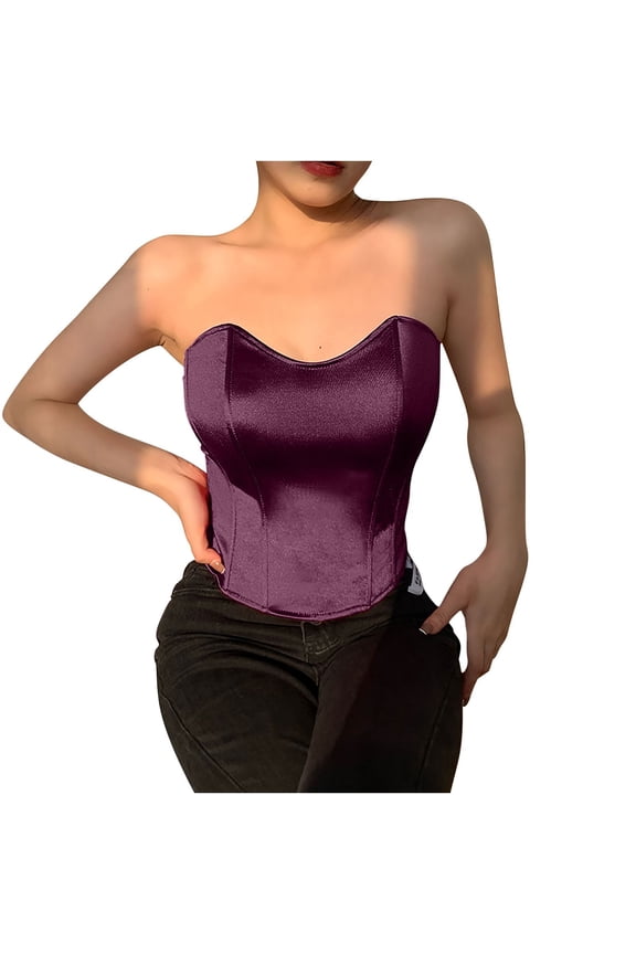 Women's Sexy Corset Strapless Top Solid Fishbone Girdling Backless Tanks Top Short Breast Wrap Bras