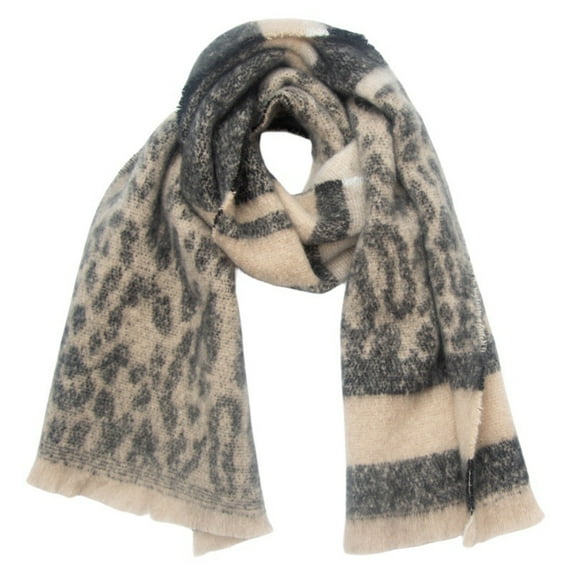 Alkepwun Women’s Shawl Scarf - Soft Stylish Short Beard Jacquard Spliced Leopard Print Scarf