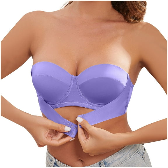 Alkepwun Women's Solid Color Strapless Front Closure Bandeau Bras Invisible Design Non-Slip Bralettes without Underwire