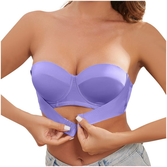 Alkepwun Women's Solid Color Strapless Front Closure Bandeau Bras Invisible Design Non-Slip Bralettes without Underwire