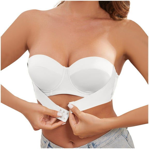 Alkepwun Women's Solid Color Strapless Front Closure Bandeau Bras Invisible Design Non-Slip Bralettes without Underwire