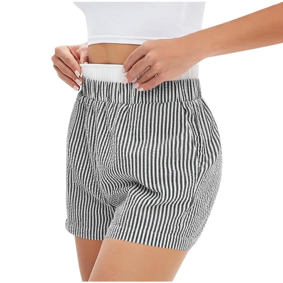 Alkepwun Women's Stripe Pajama Shorts Color Block Elastic High Waist Lounge Beach Pants Summer Cute Ribbed Pj Bottoms