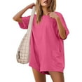 thumbnail image 1 of Alkepwun Women's Summer Casual Rompers Short Sleeve Oversized Workout Athletic Tshirt Romper Loose Onesie Shorts Jumpsuits, 1 of 7