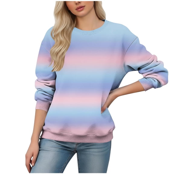 Alkepwun Women's Sweatshirt Gradient Print Crew Neck Drop Shoulder Long Sleeve Hoodless Sweatshirt Loose-Fit Casual Comfort Pullover Top